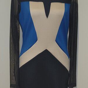 Black Aqua Cream Long Sleeve Color block Dress Size Medium